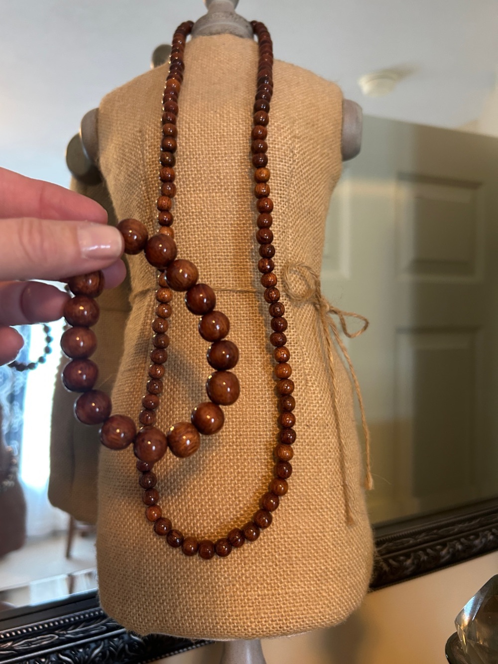 Polished Brown Wood Bead Stretch Bracelet
